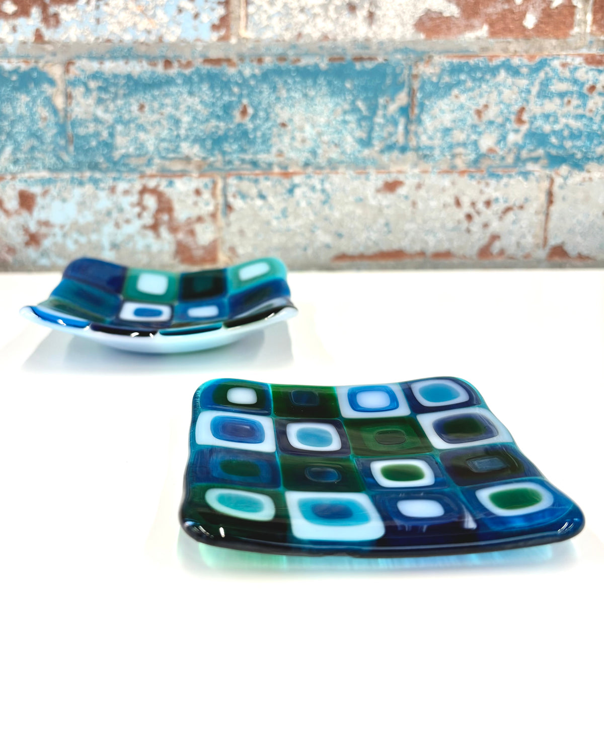 Geometric Square Dish - Blues-2
